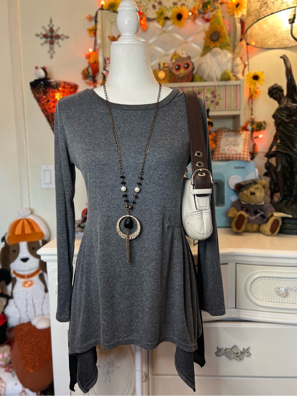 Zanzea Gray Long Sleeve Handkerchief Hem Tunic